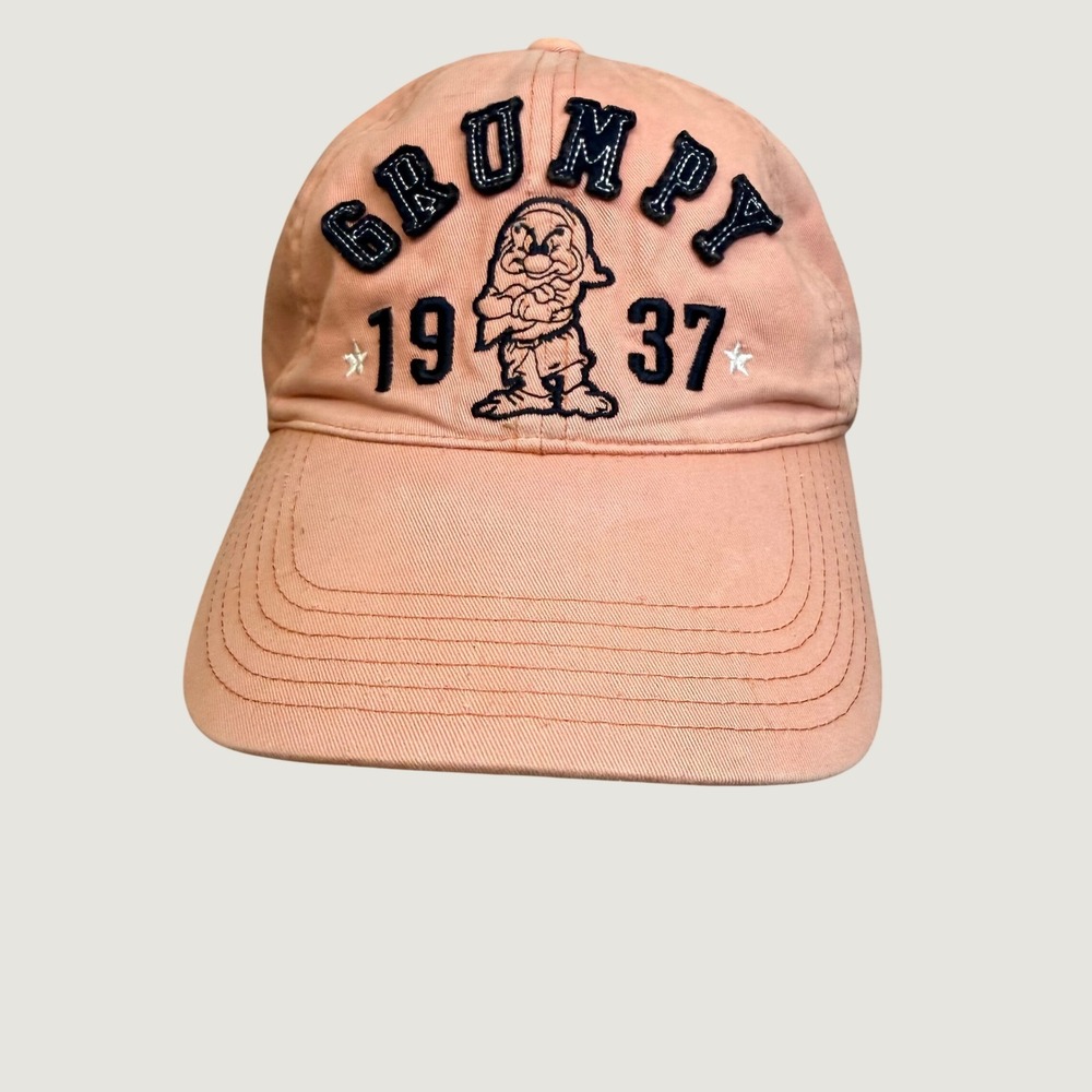 Vintage Walt Disney World Grumpy Snow White 1937 Salmon Pink Cotton Dad Hat Adlt